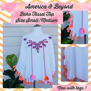 NWT Colorful Tassel Embroidered Blouse